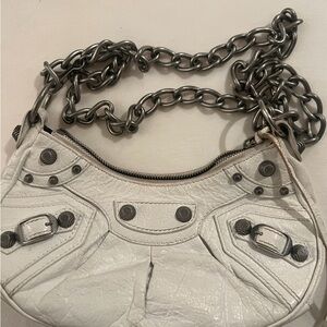 Balenciaga White Shoulder Bag with Silver Chain
